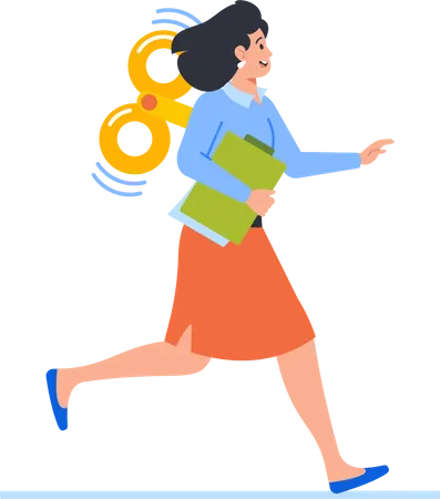 Clockwork Toy Business Employee Female Character Rushing With Document Folder Managing Inventory Orders And Shipments Ensuring Timely Delivery And Quality Control Cartoon Vector Illustration Illustration
