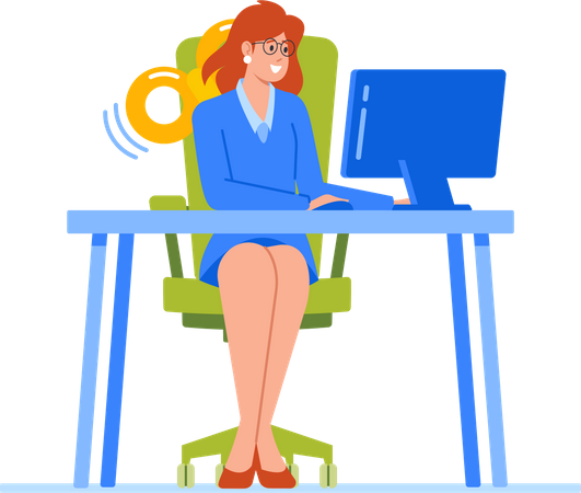 Clockwork Toy Female Employee Working On Pc  Illustration