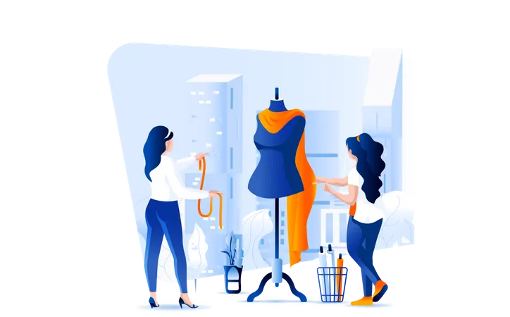 Clothes Designer working on new dress design  Illustration