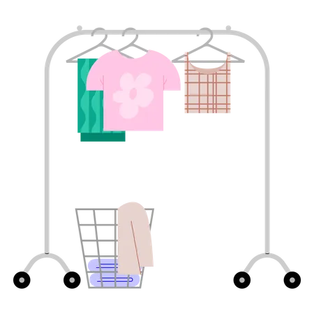 Clothes Rack Vector Illustration In Flat Color Design Illustration