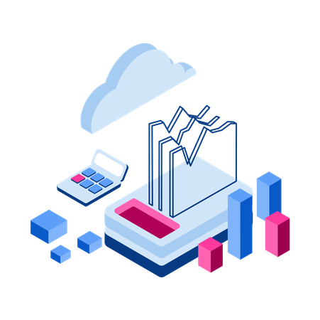 Cloud analysis with growth chart  Illustration