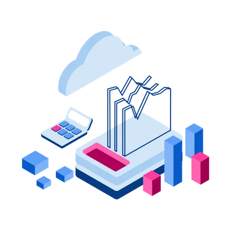 Cloud analysis with growth chart  Illustration