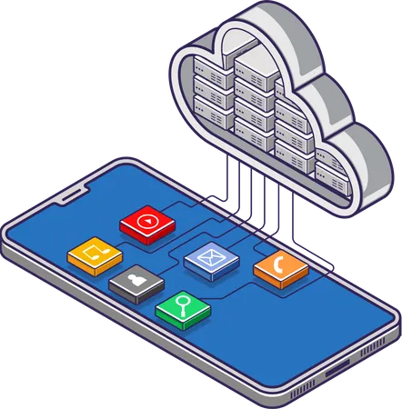 Smartphone Applications Are Saved To The Cloud Server Illustration