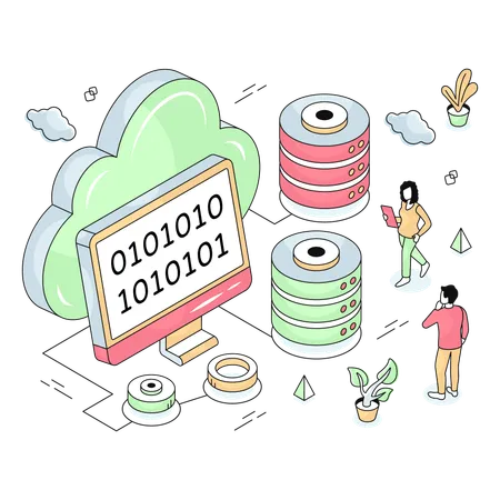 Cloud Binary Code used by developers  Illustration