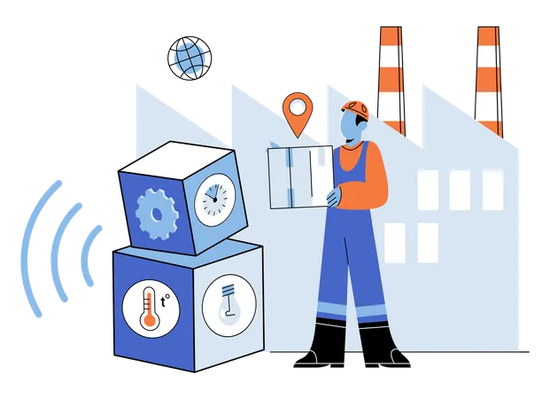 Cloud computing and big data merge casting digital veil over realm industry IoT  Illustration