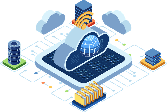 Cloud Computing mit globaler Netzwerk- und Rechenzentrumsinfrastruktur  Illustration