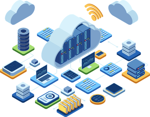 Cloud-Computing-Technologie mit Datennetzwerk  Illustration