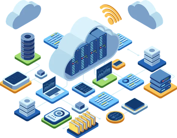 Cloud-Computing-Technologie mit Datennetzwerk  Illustration