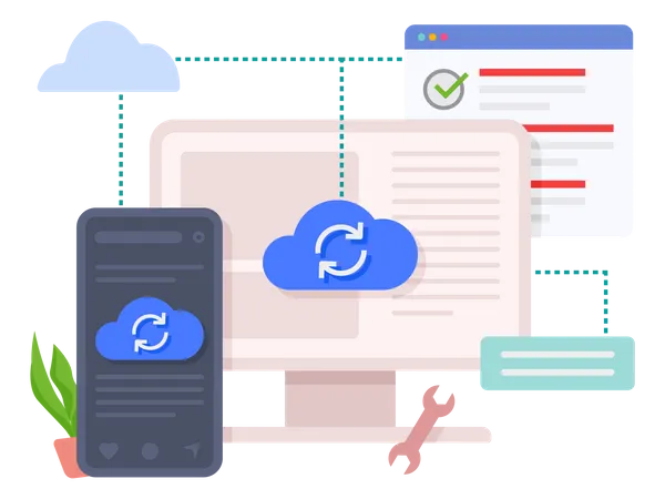 Cloud computing upload and download data online service with mobile and computer  Illustration