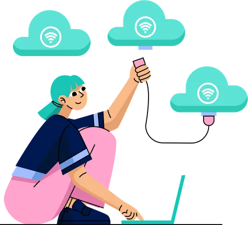 Showcasing A User Connecting Devices Through Cloud Services This Illustration Highlights The Role Of Saa S In Facilitating Seamless Digital Connectivity イラスト