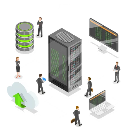 Flat Isometric Vector Concept Of Data Center Cloud Storage Secure Server Database Hosting File Service Illustration