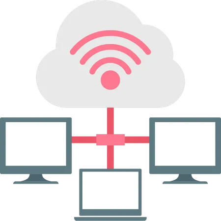 Cloud data is networking with screens  Illustration
