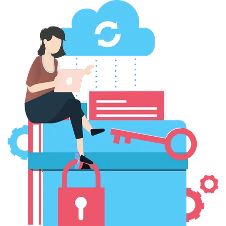 Girl Doing Cloud Data Security Illustration