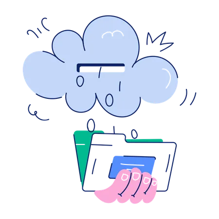 Trendy Hand Drawn Mini Illustration Of Cloud Folder Illustration