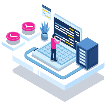 Cloud hosting by engineer  Illustration