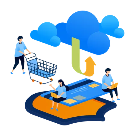 Cloud indicating safer purchase and payment transaction flows  Illustration