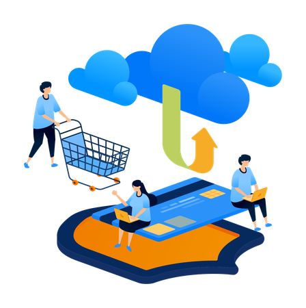 Cloud indicating safer purchase and payment transaction flows  Illustration