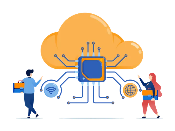Cloud internet data connected to learning engine chips supporting cloud technology development  Illustration