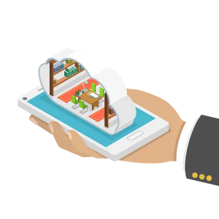 Cloud Library Flat Isometric Vector Concept Mans Hand Takes A Smartphone With Libary With Shelves Of Books Inside A Cloud Reading Learning Online Illustration