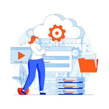 Cloud login data processing  Illustration