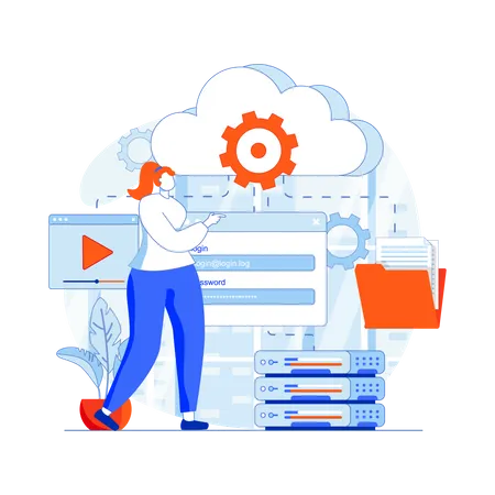 Cloud login data processing  Illustration