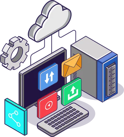 E Mail Datenubertragung Vom Desktop Und Cloud Server Illustration