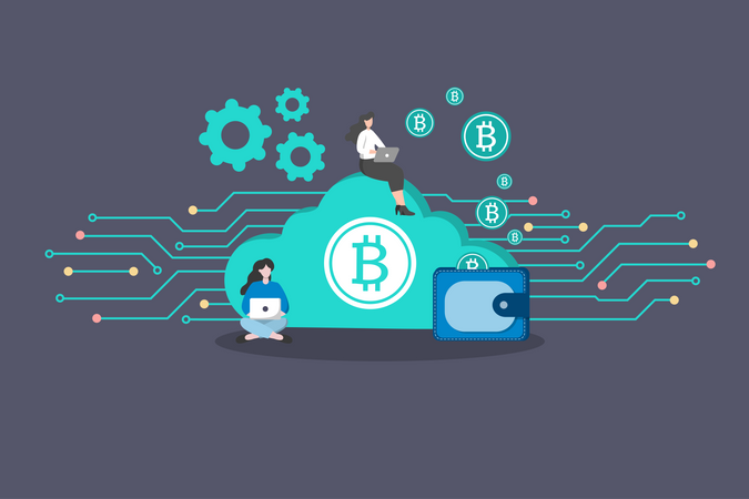 Cloud Mining Bitcoin Illustration