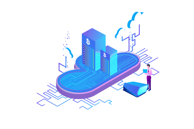 Cloud Mining Bitcoin Cryptocurrency Illustration