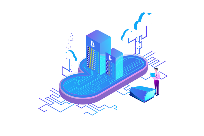 Cloud Mining Bitcoin Cryptocurrency  イラスト