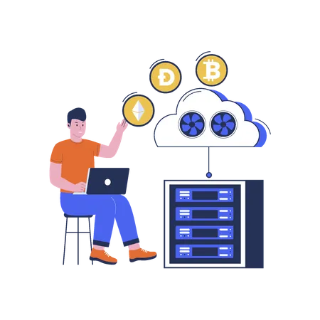 Cloud Mining Crypto Concept Server Mining Bitcoin Flat Design Illustration Illustration