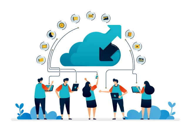 Cloud Network Sharing Activity  Illustration