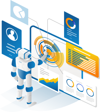 Cloud robot doing analysis  Illustration