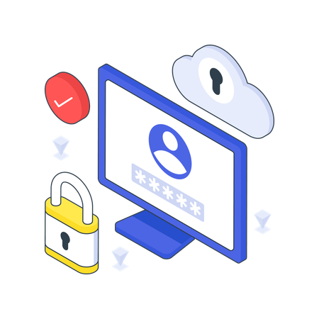 Cloud Security with computer  Illustration