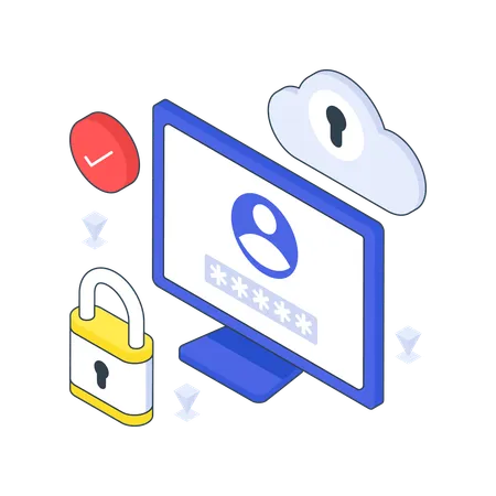 Cloud Security with computer  Illustration