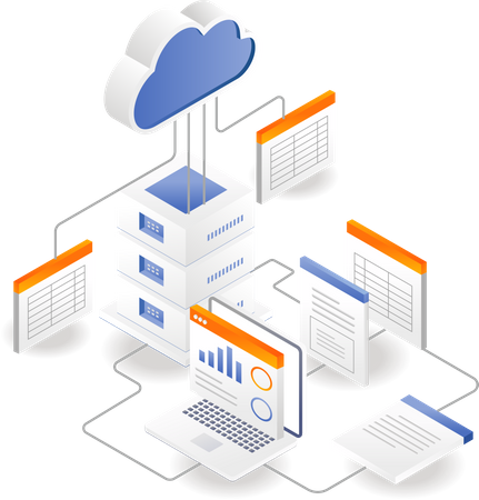 Cloud server analysis process document database network  Illustration