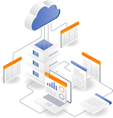 Cloud server analysis process document database network  Illustration