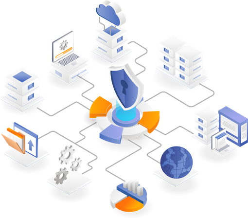 Cloud server and computer data security shield  Illustration