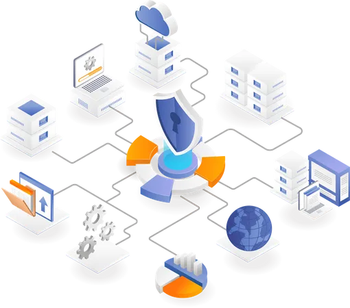 Cloud server and computer data security shield  Illustration