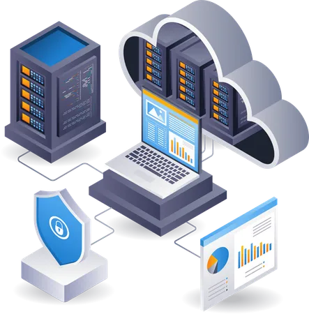Cloud server computer data analyst  Illustration
