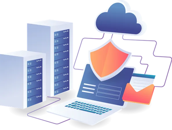 Cloud server computer data security network  Illustration