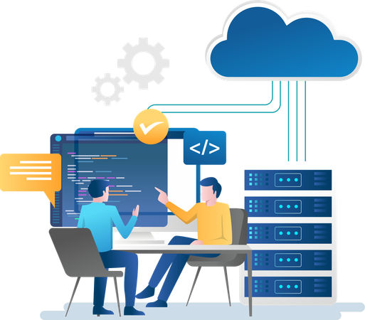 Cloud server consultation for storing data  Illustration