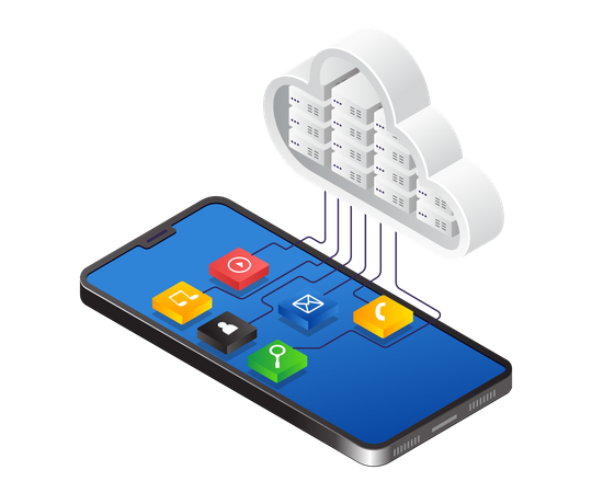 Cloud server data app smartphone Illustration