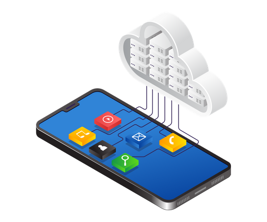 Cloud server data app smartphone  Illustration