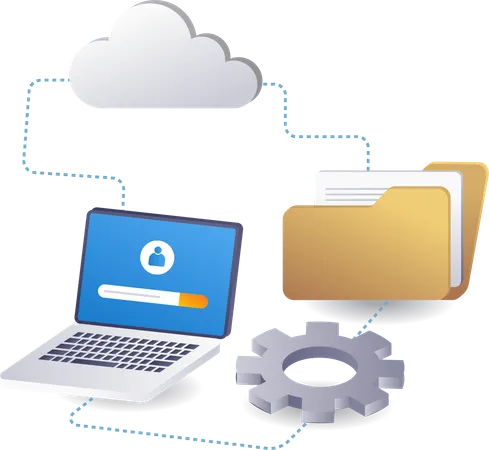 Cloud server data storage process folder technology  Illustration