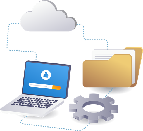 Cloud server data storage process folder technology  Illustration