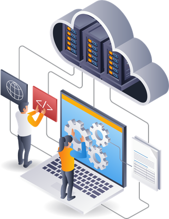 Cloud server hosting technology developer team  Illustration