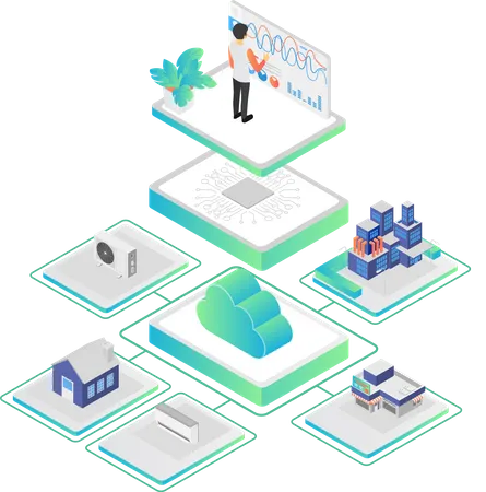 Isometric Style Illustration About Platform Manufacturers Cloud Infrastructure Illustration