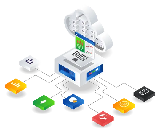 Cloud server network data analyst Illustration