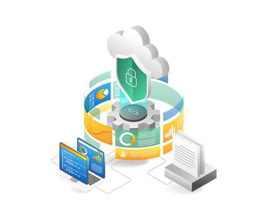 Cloud server security endpoint analysis screen  Illustration