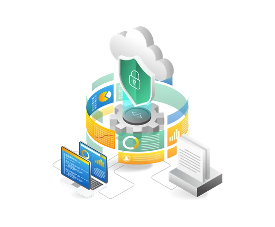 Cloud server security endpoint analysis screen  Illustration